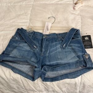 Rock & Republic Dark Blue Jean Shorts with studded pockets .